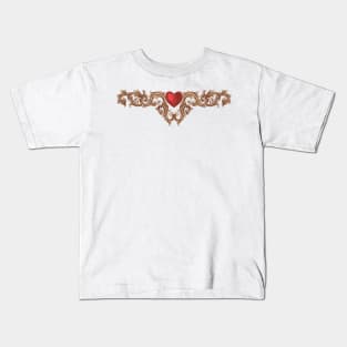 heart with gold floral ornament, Vintage engraving drawing style, antique design vector illustration Kids T-Shirt